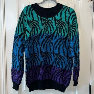 Beautiful colorful woolblend Western Connection sweater artsy grandma abstract L